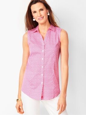 Talbots Wrinkle Resistant SLEEVELESS PERFECT SHIRT - PINWHEEL Red White 4P